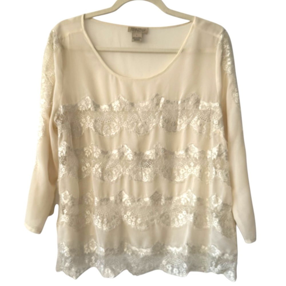 Lucky Brand Sheer Lace Blouse – Size Large cream white